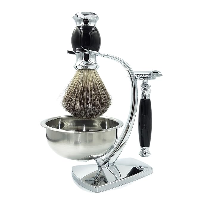Shaving Kit,Double Edge Safety Razor with 10 Original Blades for Men,Badger Hair Shaving Brush and Bowl Kit,Stand Holder,Men's Grooming Tool Set