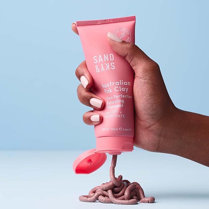 Sand & Sky Flash Perfection Exfoliating Treatment Face Scrub - Face cleanser Australian Pink Clay Moisturizing Facial Exfoliator For Face | With Rosehip, Grapeseed, Olive Oil (3.4 oz)