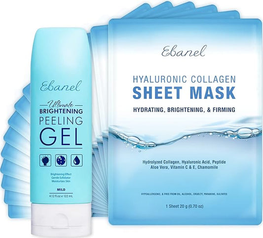 Ebanel Bundle of Gentle Exfoliating Face Scrub Peeling Gel 4.12 Oz, and 15 Pack Collagen Face Mask