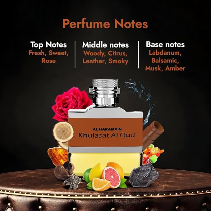 Al Haramain Khulasat Al Oud - Cologne for Men - Long Lasting Arabian Perfume for Men - Oud Eau de Parfum Fragrances - 3.3 oz