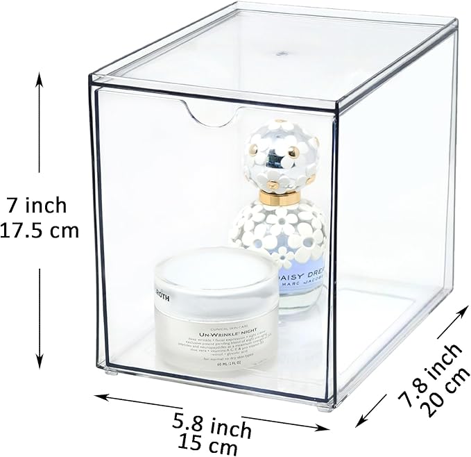 Youngever 2 Pack Large Stackable Organizer Drawers, Stackable Makeup Organizer, Stackable Makeup Storage, Clear Cosmetic Organizers, Makeup Organizer Drawers (6" x 8" x 7")