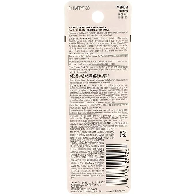 Maybelline Instant Age Rewind Eraser Dark Circles Treatment Concealer, Medium .2 oz (Pack of 4)
