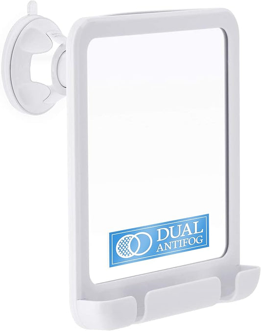 MIRRORVANA Shower Shaving Mirror with Dual Anti Fog - Fogless Shatterproof Surface with Razor Holder and Strong 360° Suction Cup (8" x 7", White)