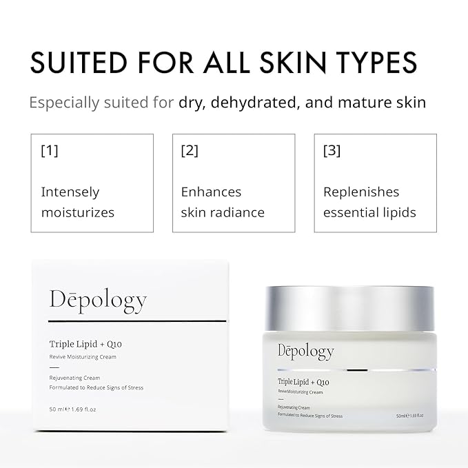 depology Triple Lipid+Q10 Facial Moisturizer | Daily Face Cream with Ceramides and Niacinamide for All Skin Types | Hydrating Face Moisturizer Targets Signs of Skin Stress | 1.69 fl oz