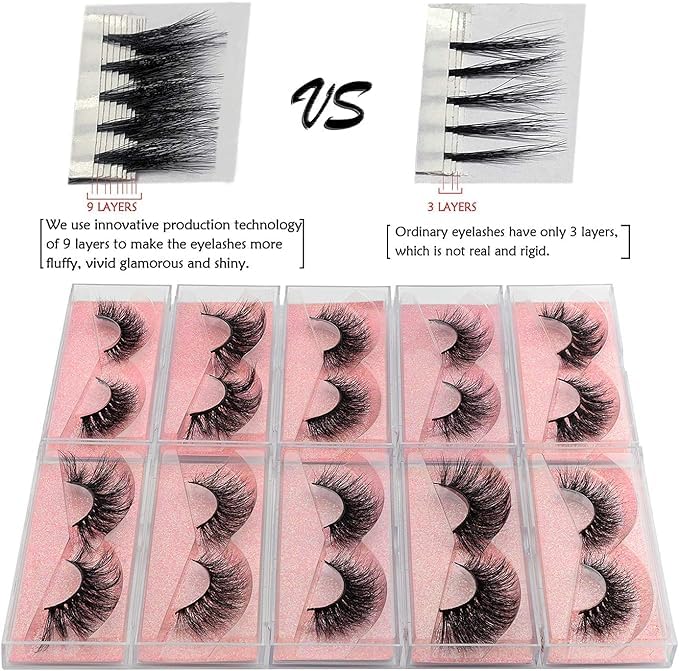 GOO GOO 3D Mink Eyelashes, 16mm to 25mm Wholesale Mink Lashes 100% Real Siberian Natural Fake Eyelashes Luxury Reusable Handmade False Eyelashes 10 Pairs Multipack