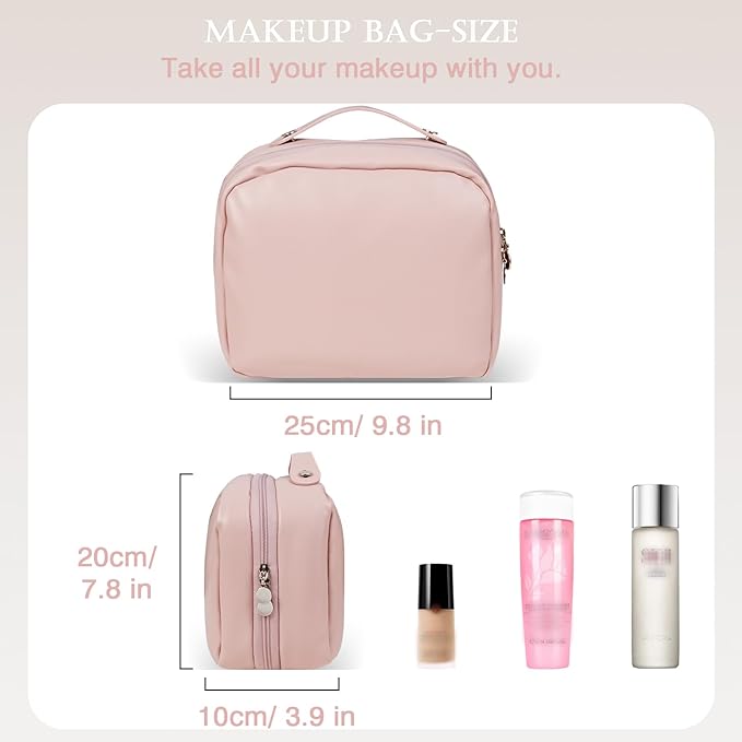 Large Waterproof Travel Toiletry Bag for Women, Portable Large Capacity with Multiple Partitions, Makeup Skin Care Bag Teen Girl Gifts Trendy Stuff (Pink)
