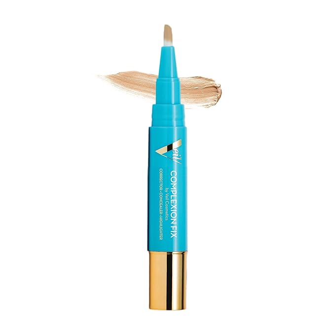 Veil Cosmetics - Complexion Fix Concealer - Liquid Concealer for Under Eye + Dark Circles - Highlight, Contour, Correct - Anti-Aging - Vegan Makeup Pen - Hydrating Lightweight (3G Medium Gold)