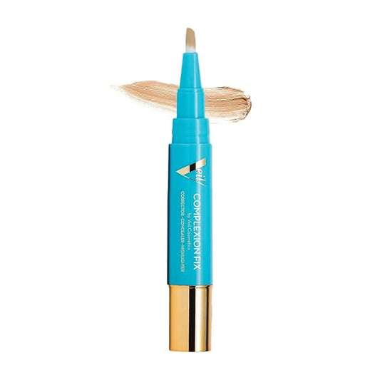 Veil Cosmetics - Complexion Fix Concealer - Liquid Concealer for Under Eye + Dark Circles - Highlight, Contour, Correct - Anti-Aging - Vegan Makeup Pen - Hydrating Lightweight (3G Medium Gold)