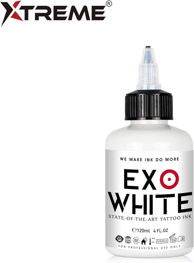 Xtreme EXO White Tattoo Ink - Brilliant Highlights and Dimension, Luminous for Stunning Contrast - Sterile, Vegan, High Pigment Load for Intense Coverage (4 oz)