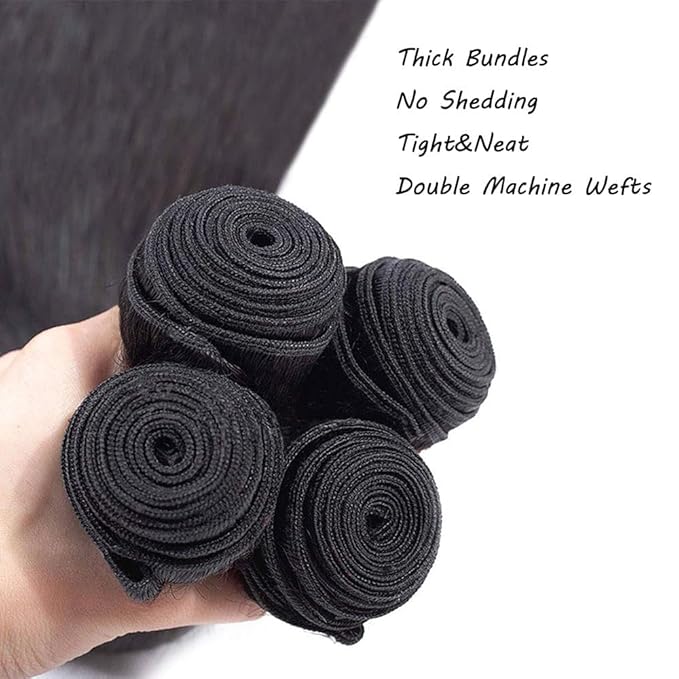 Human Hair Bundles Human Hair 16 16 18 18 Inch Human Hair Bundles 10A Grade 100% Unprocessed Virgin Straight Brazilian Hair Bundles 4 Bundles Human Hair Extensions for Black Women Natural Color