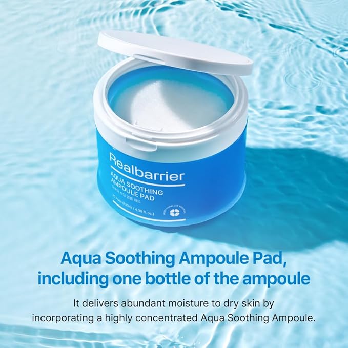 Real Barrier Aqua Soothing Ampoule Pad, 70 Pads, Cooling Soothing Facial Pad Mask for Redness Relief, Skin Barrier Repair Face Moisturizer with Hyaluronic Acid for Sensitive Dry Skin, Korean Skincare