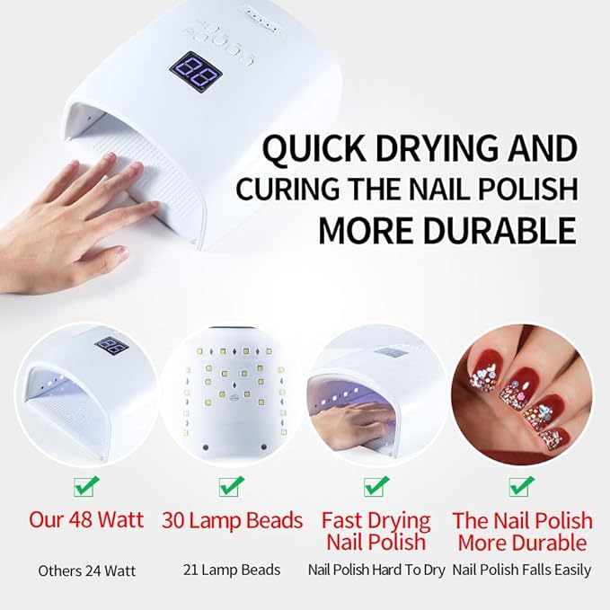 Rechargeable UV LED Nail Lamp, Professional Cordless UV Light for Nails Nail Lamp Machine with Automatic Sensor, 5 Timer Setting Fast Nail Light Curing Lamp for Salon & Home