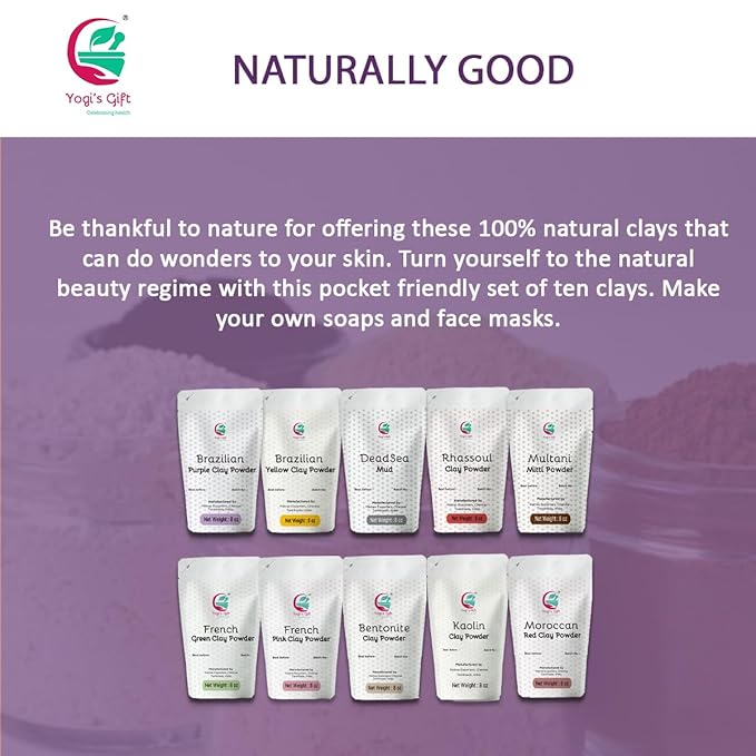 Pack of 10 Clays for Mask Making & Soap Making | Face Mask Ingredient | Best Value Pack of Colourful Clays | 8oz Each | Variety Pack for DIY Projects | by Yogi’s Gift®