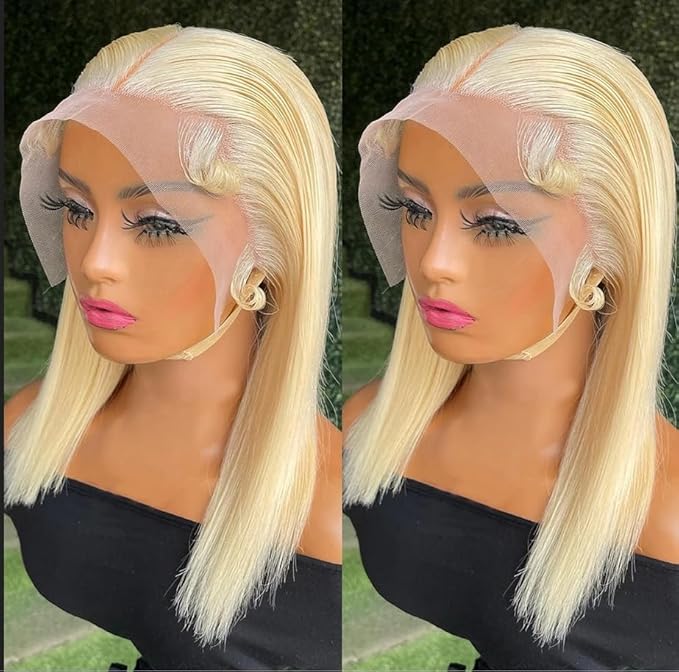 Blonde Bob Wig Human Hair 613 Lace Front Wigs Human Hair 180% Density 13x4 HD Lace Frontal Straight Wigs Human Hair Pre Plucked With Baby Hair Short Bob Wigs for Women 16 Inch