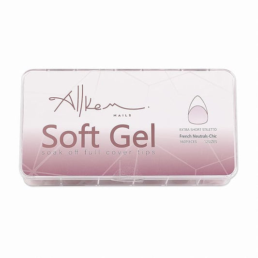Allkem Soft Gel Nail Tips - Extra Short French Stiletto Nail Extensions Kit - 12 Sizes Long Full Cover Nails - Neutrals - Chic (360 Pieces)