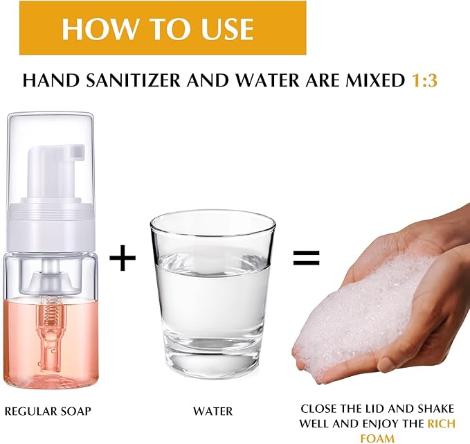 50 Pack Foam Pump 1oz/30ml Refillable Dispenser Travel Size Plastic Mini Bottle for Lash Shampoo, Cleaning, Cosmetics - Portable Clear Foaming Packaging