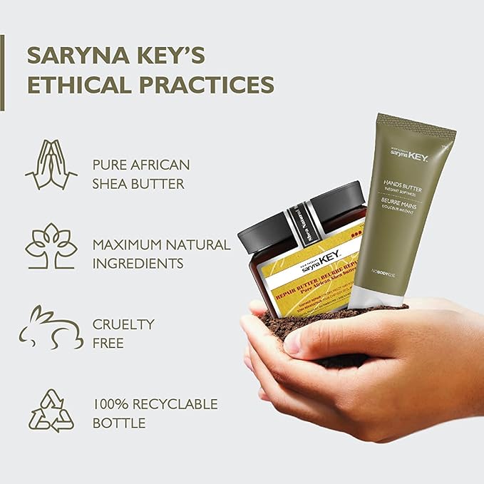 Saryna Key Damage Repair Treatment Butter Mask - African Shea Butter for Dry Hair Treatment - Rejuvenating Butter Moisturizer with Natural Keratin and Vitamins A, E, F (500ml/16.9oz + Hand Cream)