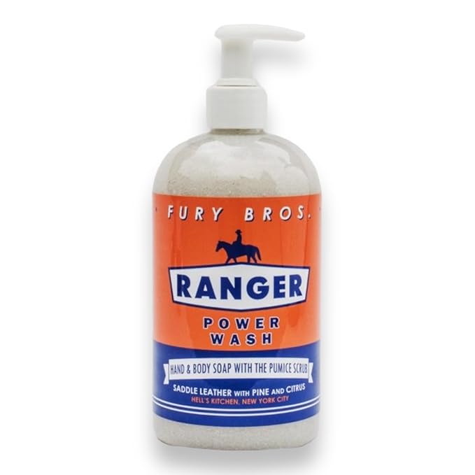 Premium Power Wash | Ranger | Saddle Leather Pine Citrus | Hand & Body Wash | Exfoliating Pumice | Moisturizing Aloe Vera | Highly Scented | Made in USA | 16 oz | Dad Men Bath