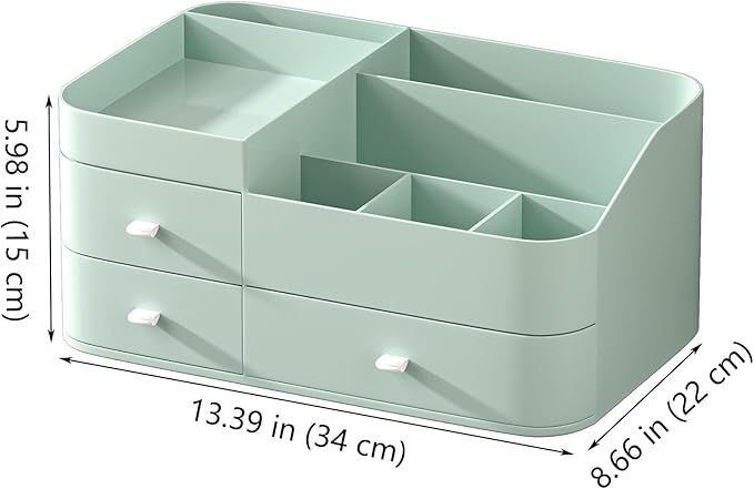 MIUOPUR Makeup Organizer for Vanity, Large Capacity Desk Organizer with Drawers for Cosmetics, Lipsticks, Jewelry, Nail Care, Skincare, Ideal for Bedroom and Bathroom Countertops - Large Green