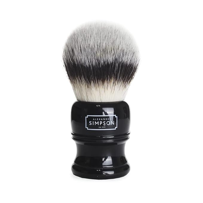 Alexander Simpsons Trafalgar 3 Black Shaving Brush - T3 Synthetic High Density Fibre Handle - Simpson Shaving Brushes - Wet Shave Deluxe Thick & Luxurious Lather Dense Extra Soft Bristles
