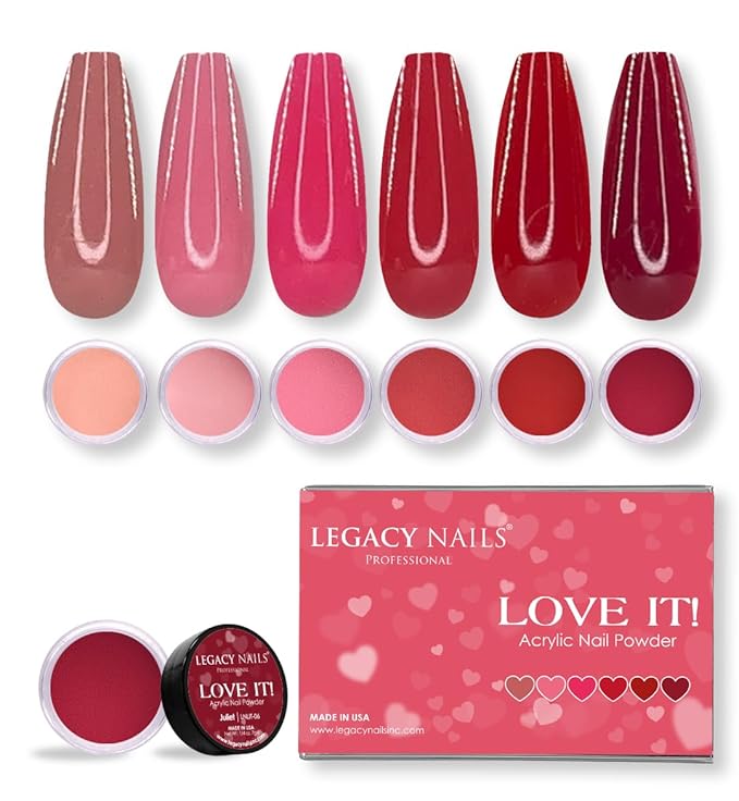 Legacy Nails Professional COLLECTION Acrylic Powder Kit 6 Colors Nail Art Set for Manicure DIY for Dip & Acrylic Nail Extensions (LOVEIT! COLLECTION)