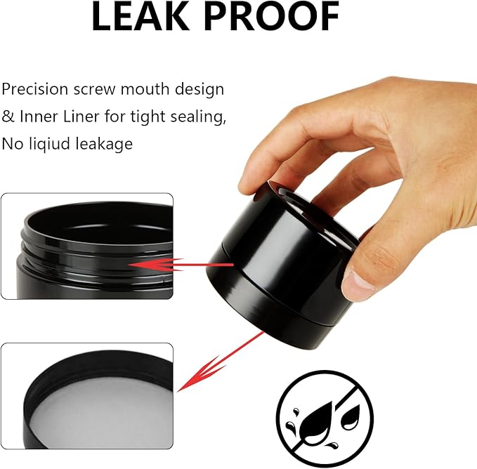 Acrux7 40 Pack 4 oz Black Plastic Jars, Small Round Cosmetic Cream Jars with Lids & Labels, Refillable Plastic Cream Container 120 ml Leak Proof Travel Jars for Creams, Lotion, Body Butter, Body Scrub