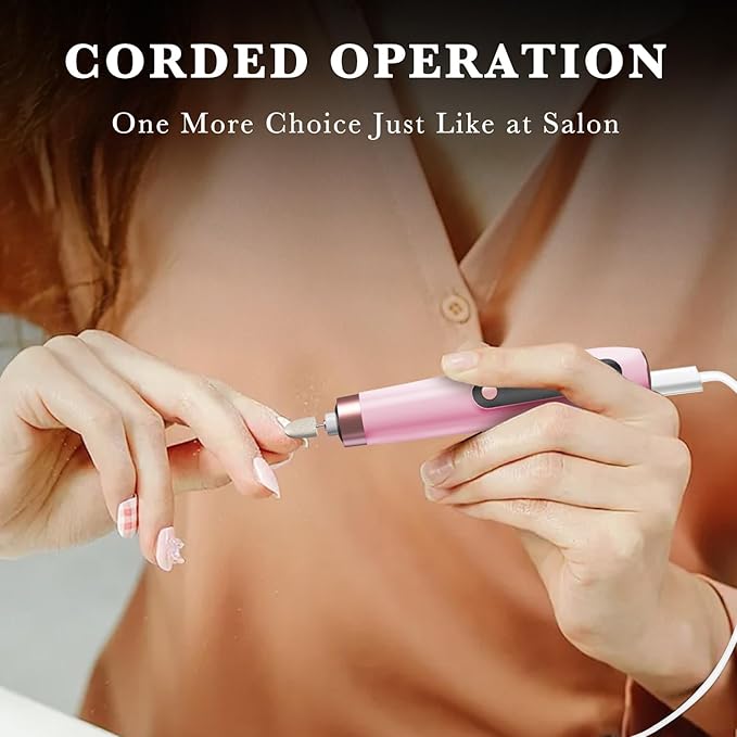 ENGERWALL Professional Manicure Pedicure Kit, Electric Nail File Set, Portable Cordless Electric Nail Drill Machine, 10 Speeds Nail Care Tool for Grind Trim Polish, Pink