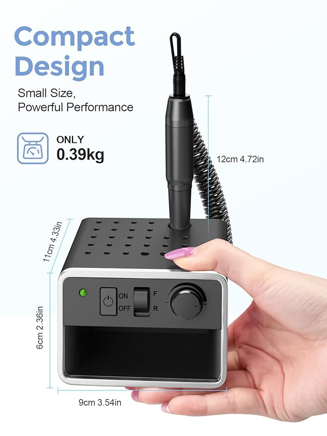 Subay Nail Drill Machine Electric File, Portable for Acrylic Gel Dip Powder Nails, Nail Drill Kit for Manicure Pedicure, Nail Set with Everything, Rose Pink (Silvery)