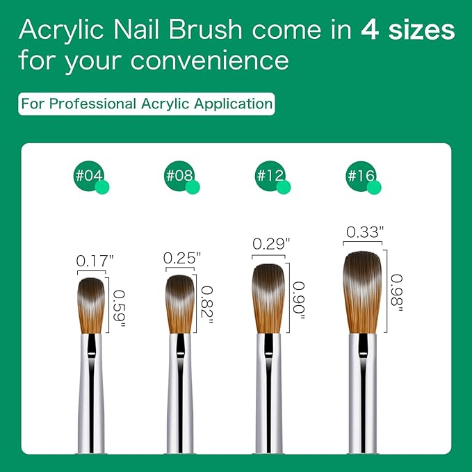 4Pcs Acrylic Nail Brushes Set, Kolinsky Acrylic Nail Art Brush, Art Design & Polish Mistake Cleaning Manicure Tools for Women Acrylic Application (Size 4 8 12 16)