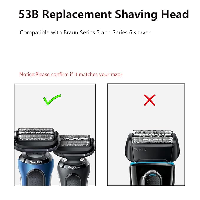 53B Series 5 Replacement Shaver Head Compatible with Braun S5 Replacement Head,53B Blades for Braun Series 5/Series 6 Electric Razor for Braun S6 Replacement Foil and Cutter for 6020s,5020s,5018s