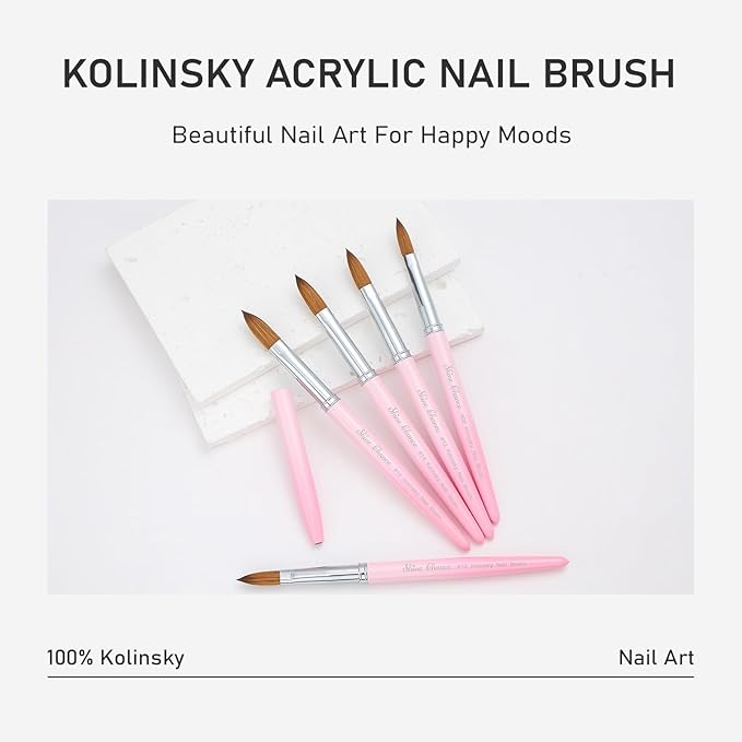 Acrylic Nail Brush Size 14, 100% Pure Kolinsky Nail Brush for Acrylic Application, Professional Nail Extension Manicure Tool Nail Drawing Pen for DIY Home Salon(Pink)