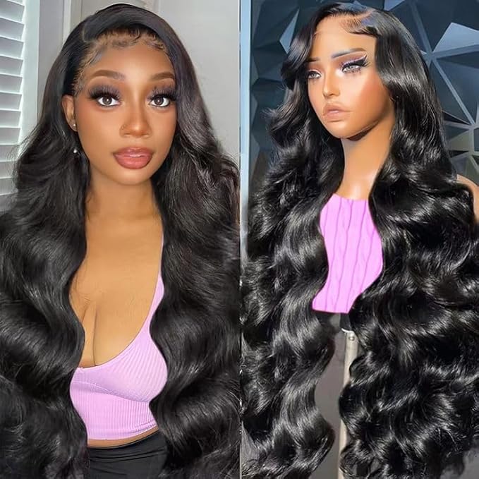 32 Inch 13x6 HD Lace Front Wigs Human Hair Body Wave Lace Front Wigs Human Hair Pre Plucked with Baby Hair 200 Density Glueless Human Hair Wigs for Women Natural Black Color