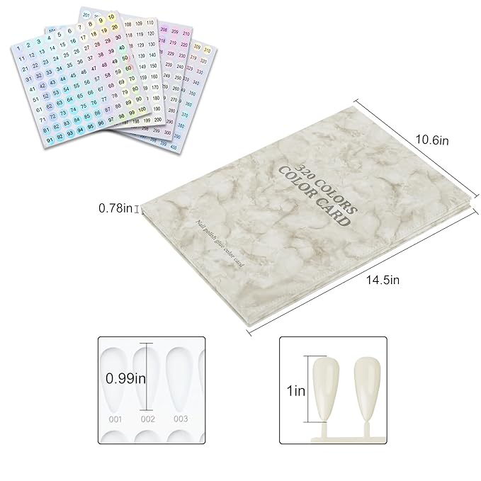 320 Nail Color Chart Book,Leather Nail Color Display Book with 480 Nail Tips & 1-400 Number Labels,Professional Nail Color Chart Display Book for Nail Polish Nails Art Design(Grey)
