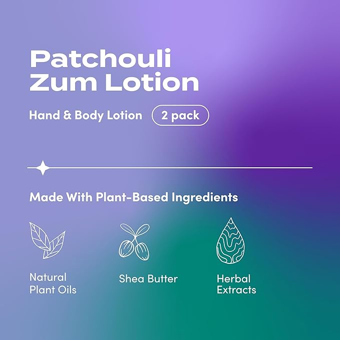 Zum Indigo Wild Hand & Body Lotion - Natural Hand Lotion for Dry Hands - Body Lotion for Women & Men - Body Moisturizers Include Shea Butter, Jojoba Oil & More - Patchouli Scent - 6 fl oz (2 Pack)
