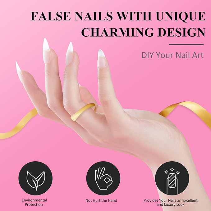 Almond Nail Tips, 360pcs Clear Acrylic Nail Extension Set in 15 Sizes, Matte Medium Almond Full Cover Press on False Nail Tips for DIY Nail Art, Spring Summer DIY Salon Gift