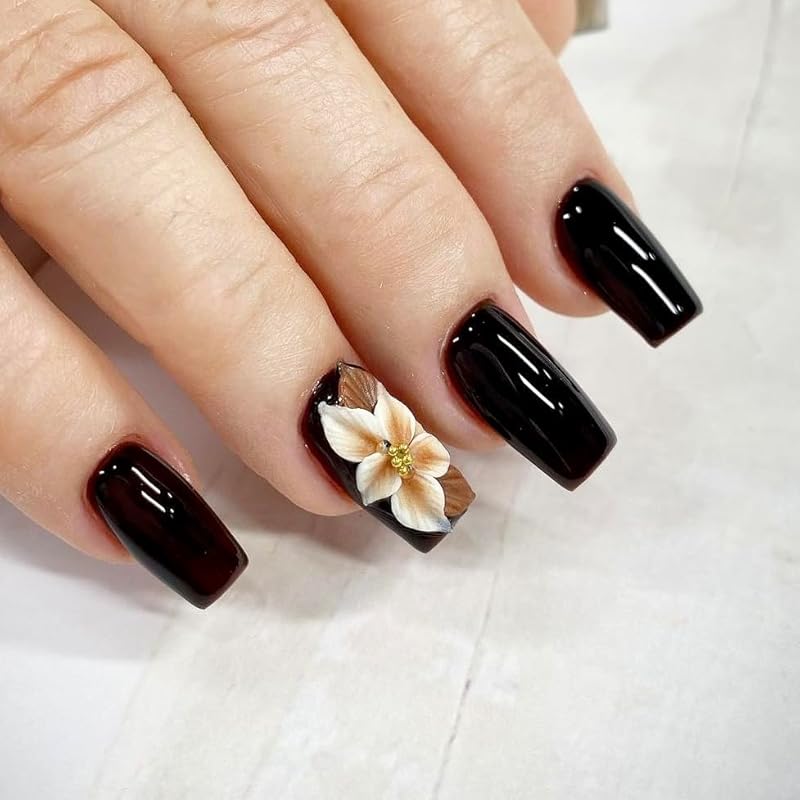 3D Acrylic Flower Nail Art Charms Handmade by Acrylic Powder - 24pcs Flowers Nail Rhinestones Kit 3D Crystal Nail Pearls Design Acrylic Nail Art for Women (Brown)