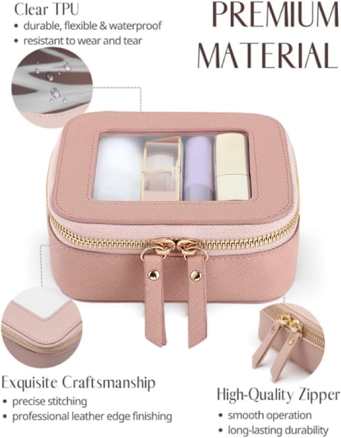 Small Clear Makeup Bag Travel Cosmetic Case, Portable Make Up Organizer Traveling Compact Car Bag for Essentials Transparent Toiletry Bag with Zipper