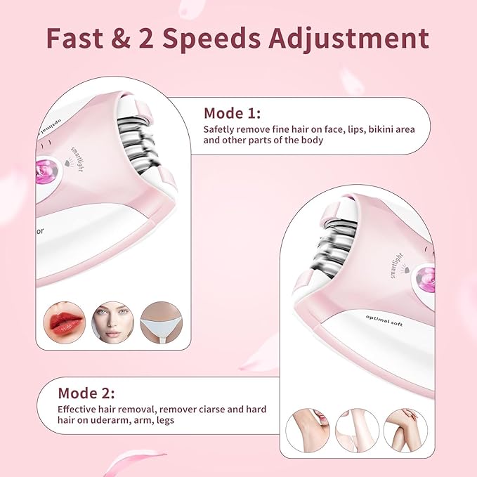 Epilator Hair Removal for Women, 2 Speeds Facial Hair Removal, Rechargeable for Face Arm Bikini Area Legs Underarm, Painless Electric Lady Shaver & Trimmer, Portable