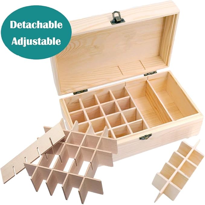 Pure Vie Essential Oil Wooden Storage Box Travel Display Presentation, Holds 36 Bottles for 5, 10, 15ml - Aromatherapy Organizer Nail Polish Fragrance Container - Keep Your Oils Safe & Space Saver