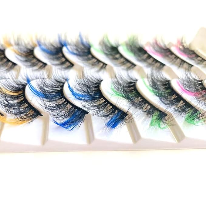 Sunniess Ombre Colored Lashes Silk Protein Fluffy Wispy Volume Fake Lashes for Halloweens Cosplay Party Stage Lashes with Color Make up Faux Mink False Eyelashes