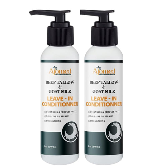Beef tallow & Goat milk Leave-In Conditioner| Handmade hair Detangler- Anti-Frizz dreadlock moisturizer-Split Ends Breakage (8 Fl Oz (Pack of 2))