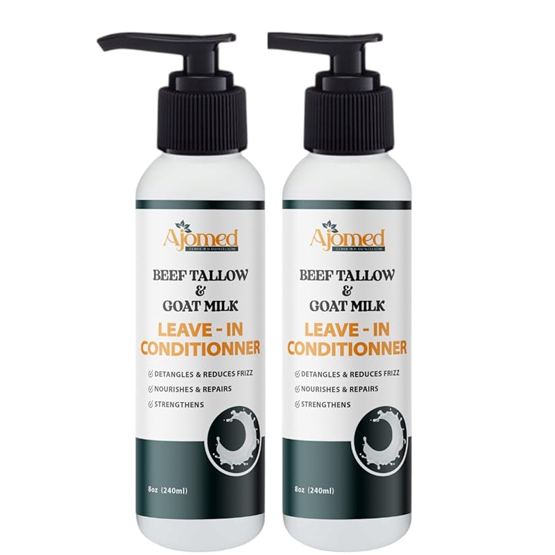 Beef tallow & Goat milk Leave-In Conditioner| Handmade hair Detangler- Anti-Frizz dreadlock moisturizer-Split Ends Breakage (12 Fl Oz)