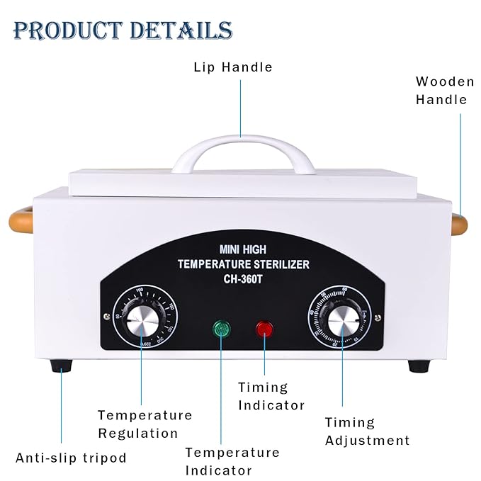 High Temperature Cleaning Box 300W 1.5L with Timer Dry Heat Sterilizer Cabinet Equipment with Stainless Tray For Nail Tool Spa Pedicure Hairdressing Metal Tools with Handle