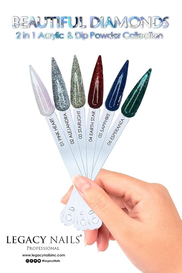 Legacy Nails Professional COLLECTION Acrylic Powder Kit 6 Colors Nail Art Set for Manicure DIY for Dip & Acrylic Nail Extensions (DIAMONDS COLLECTION)