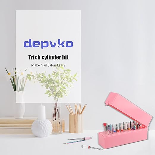 30Pcs Nail Drill Bits Set with 30 Holes Pink Holder, 3/32 Inch Tungsten Carbide Ceramic Quartz Pointed Cuticle Puntas para Drill Nails for Acrylic Gel Nail Manicure, Home Salon