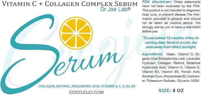 Dr Joe Lab #1 Vitamin C & Collagen Complex Serum Bulk - Multiple Purposes Face Skin Ultra Hydrating Rejuvenating Instant Moisturizer COCOJOJO (8 oz)