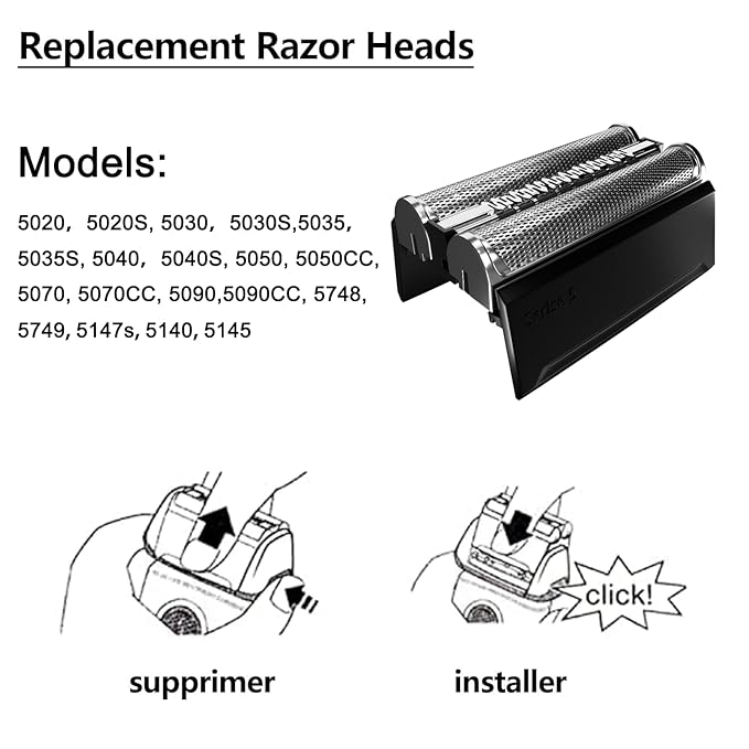 Series 5 Electric Shaver Replacement Head - 52B Compatible with Braun Series 5 Electric Razors, 52B Blades for Braun S5 Replacement Head for 5020, 5020S, 5030, 5030S