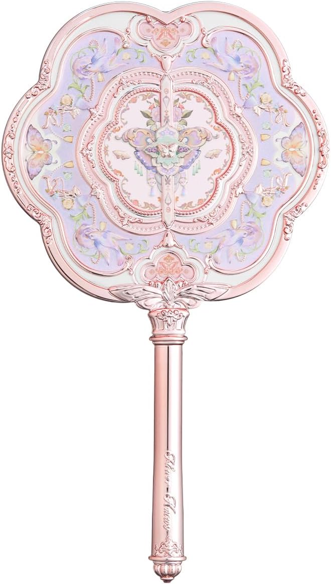 Flower Knows Butterfly Cloud Collar Hand Mirror,Portable Vintage Handheld Mirror,Durable Metal Mirror,Cute & Aesthetic Princess Mirror,with Long Handle for Easy Holding,Gift for Girls(Hibiscus Lilac)