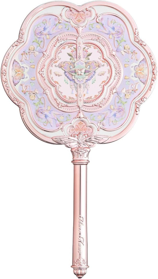 Flower Knows Butterfly Cloud Collar Hand Mirror,Portable Vintage Handheld Mirror,Durable Metal Mirror,Cute & Aesthetic Princess Mirror,with Long Handle for Easy Holding,Gift for Girls(Hibiscus Lilac)