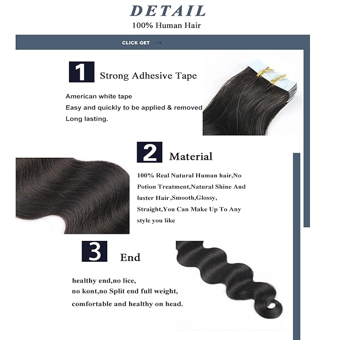 Tape in Hair Extensions Human Hair Body Wave Real Human Hair for Black Women Skin Weft Adhesive Glue in Extensions 14Inch 20 PC 50G/Set Double Sided Tape in Extensions 40-60 PCS Suggested